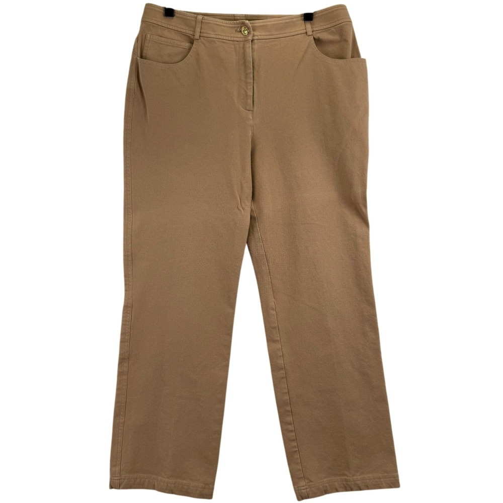 St John Yellow Label Pants Womens 10 Tan Straight Leg Stretch 5 Pocket‎ USA